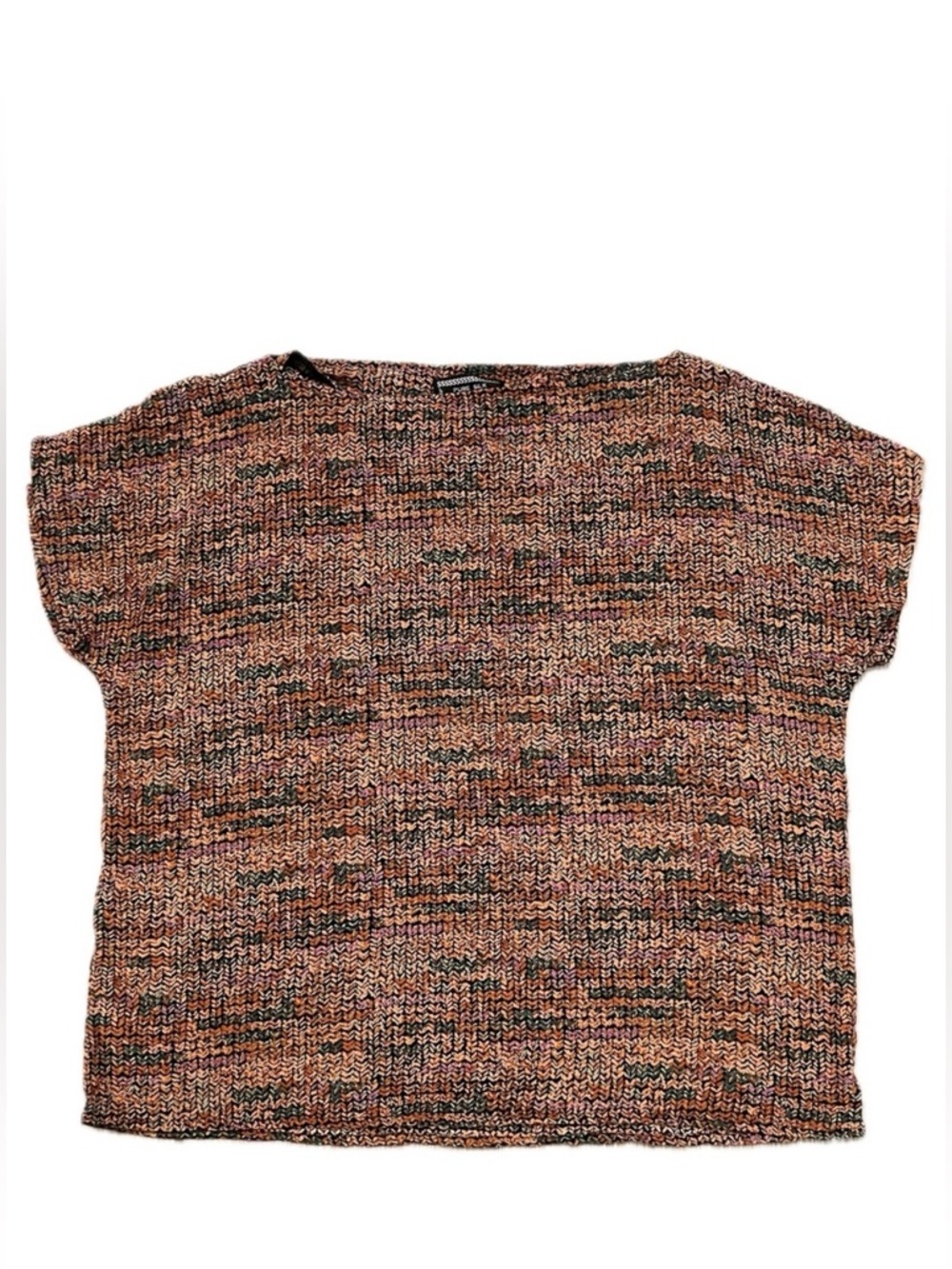 100% Silk Short Sleeve Vintage Blouse 70s or 80s woven print large brown tan